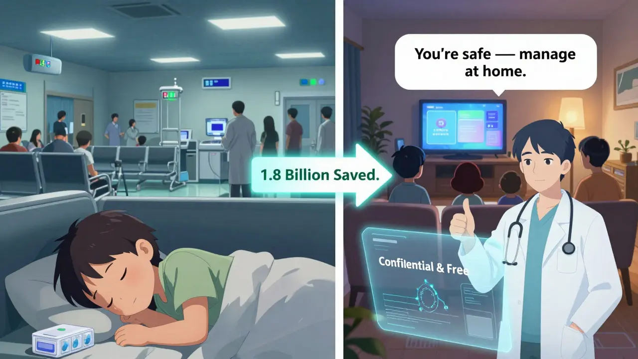A family stays safe at home while an ER waits — Poison Control prevents unnecessary hospital visits.