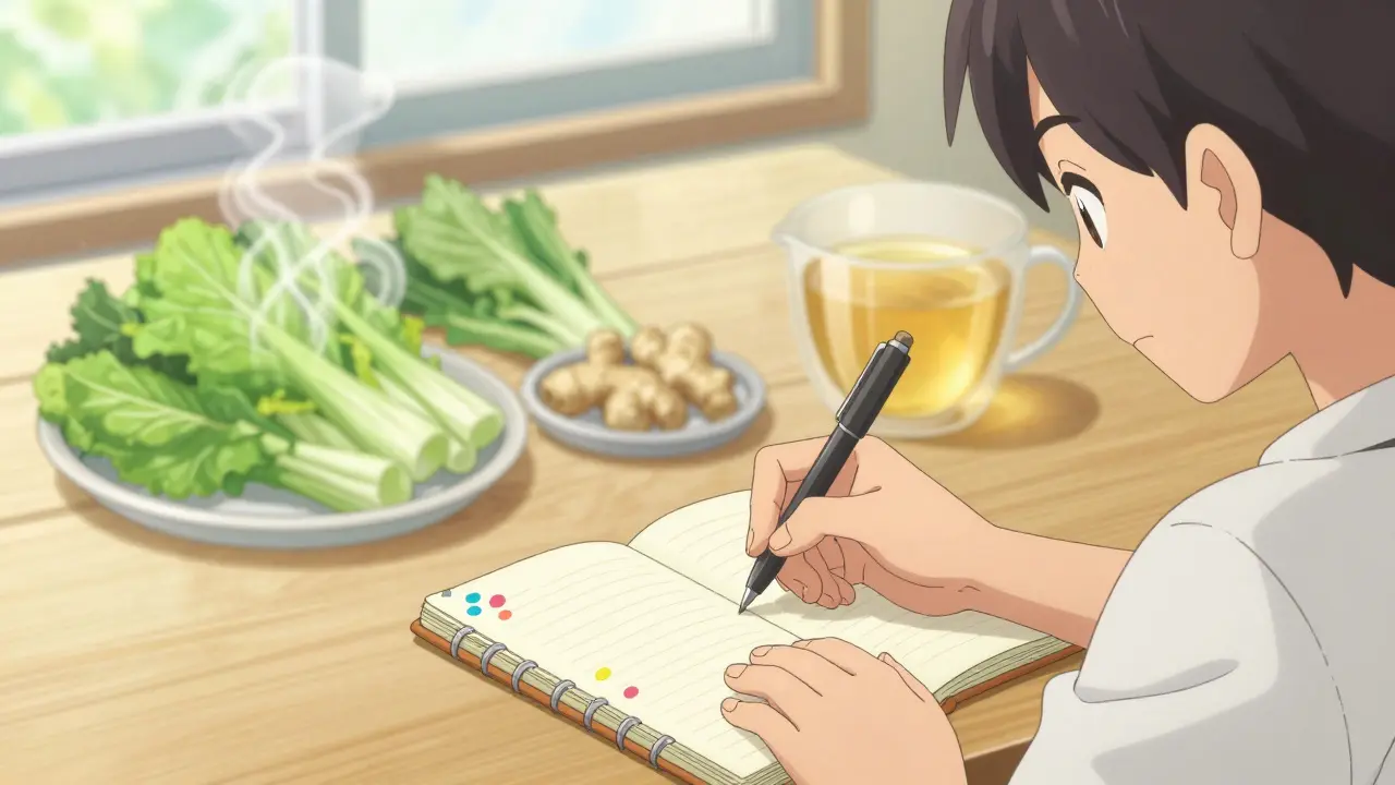 Anime character recording triggers in a food diary for gut health recovery