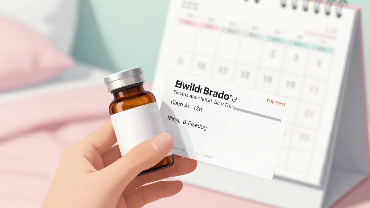 Anime close-up of a certified medicine bottle and prescription paper